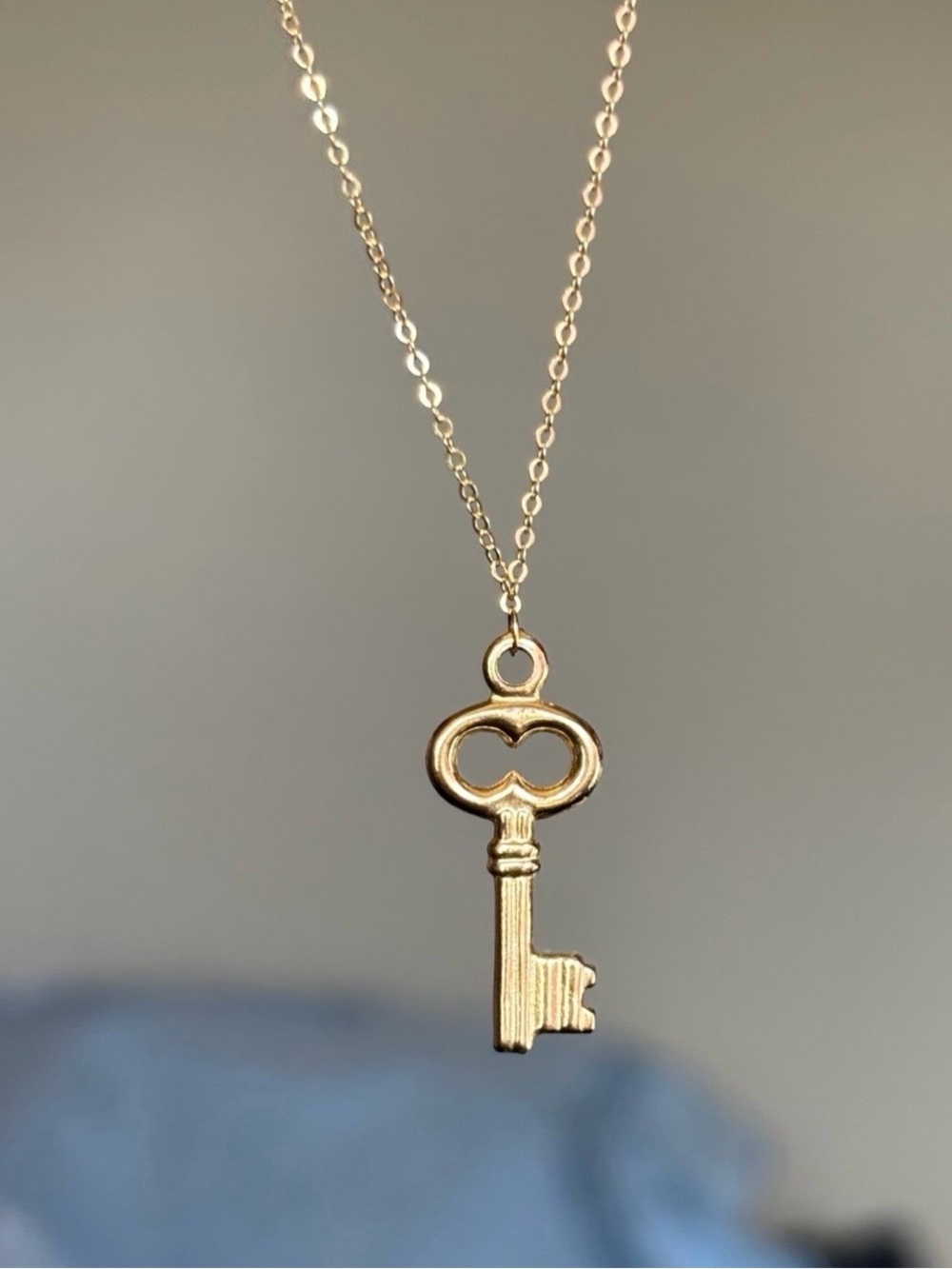 Solid Gold Dainty Key Necklace